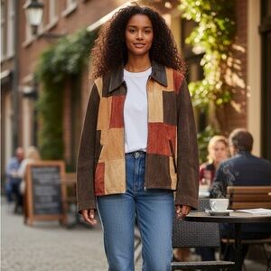 WINLIT NEW YORK VINTAGE Women's Patchwork Suede Bomber Jacket